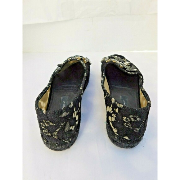Espadrilles Dolce & Gabbana Black Embellished Crystal Lace Espadrille Flats SZ 6 - Picture 7 of 11